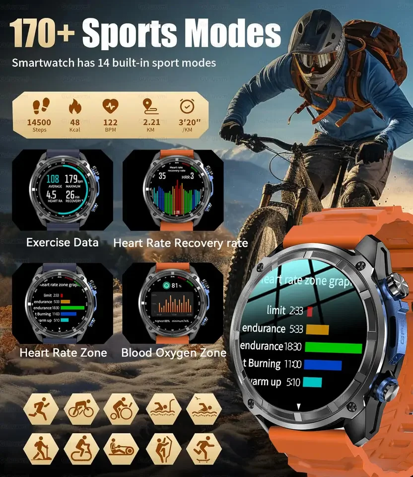 Neue T-Rex Taktische Smartwatch Integrierte GPS Offline Karte 4GB Speicher 5ATM IP69K schwimmen Wasserdicht Männer Militray smart Bracele Für IOS