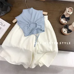 Children's Clothing sets 2-7 Years Backless Sleeveless T-Shirt & Wide Leg Pants Summer Outfit Toddler Clothing Set Kids Wear