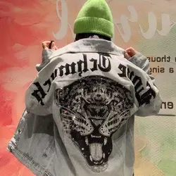 man Jacket Denim Coat 2024 Fashion Trendy Tiger Head Denim Jackets Ladies Autumn Elegant Streetwear Leopard Embroidery Drilling