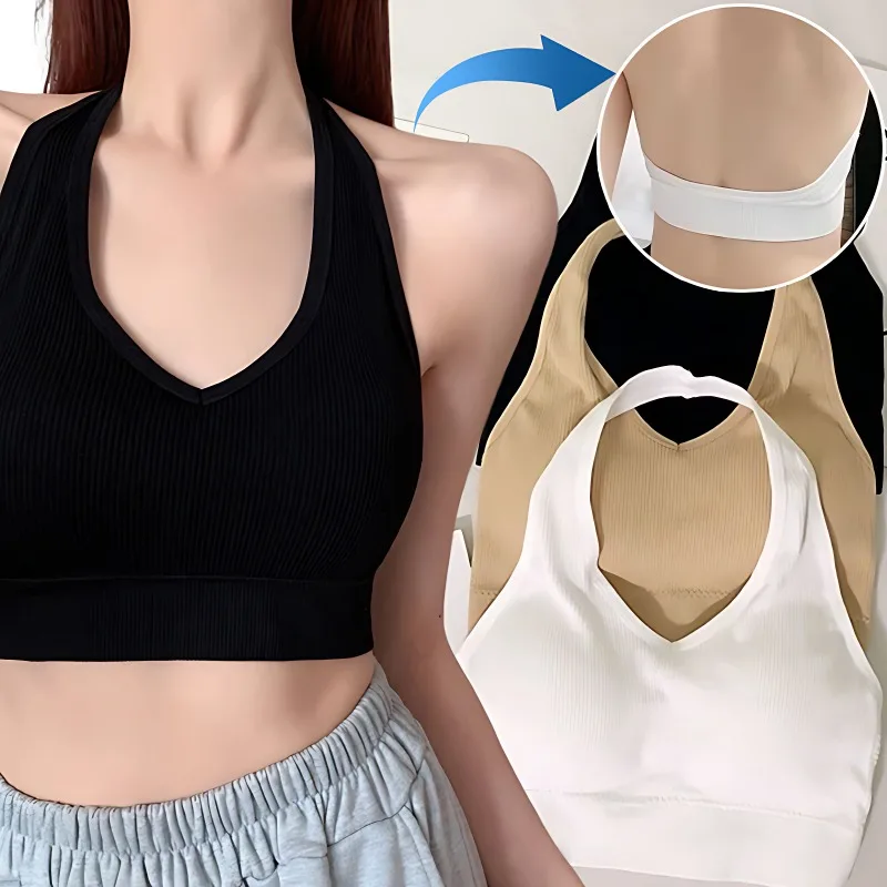 Fashion Sexy Halter Backless Bra Camisole for Women Wire Free Sport Bra Top Suspenders Solid Crop Tops Shockproof Vest Lingerie