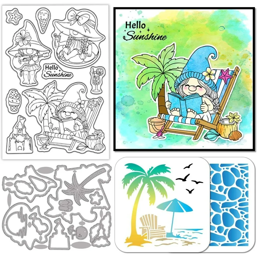 Ocean Gnome Lady Clear Stamps Sommer Strand Stempel Metall Frauen gestanzte PET-Farbschablonen für DIY Scrapbooking