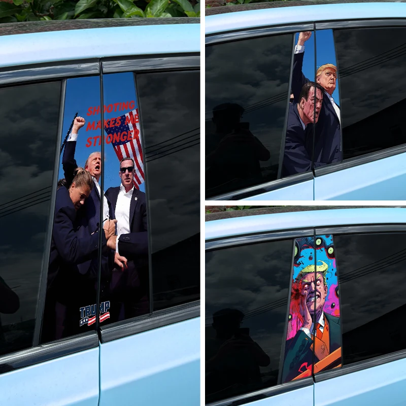 1/2pcs 2024 TRUMP FIGHT Car Stickers Auto B Pillar Waterproof Decor Cover Scratches Trump Shooting Car Doors Pillar Vinyl Decals