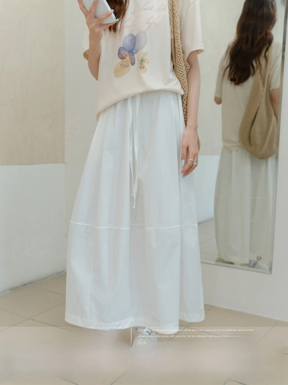 

MoZao Свободная юбка-миди трапециевидной формы с высокой талией белого цвета, женская летняя новая длинная юбка для похудения, скрывающая бедра