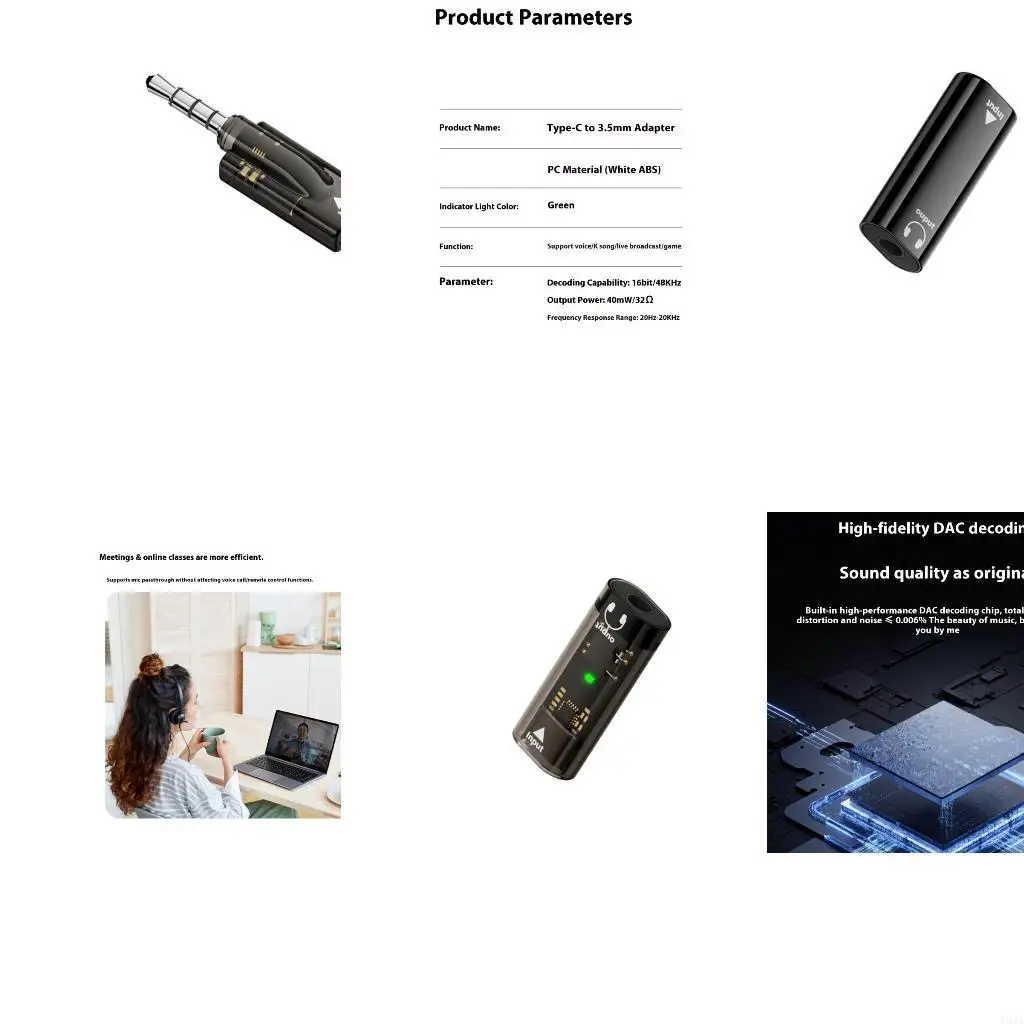 193A Portable USB C to 3.5mm Auxs Adapter Type C Female to 3.5mm Adapter NoiseFree Audios Output for Mobile Devices Computers