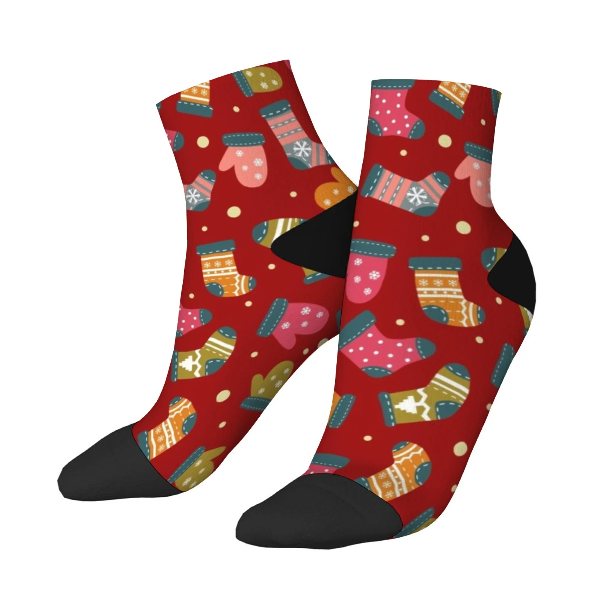 

Red Christmas style Short Socks Polyester Blend Comfortable Casual Socks for Women Men Unisex Soft Breathable Lightweight