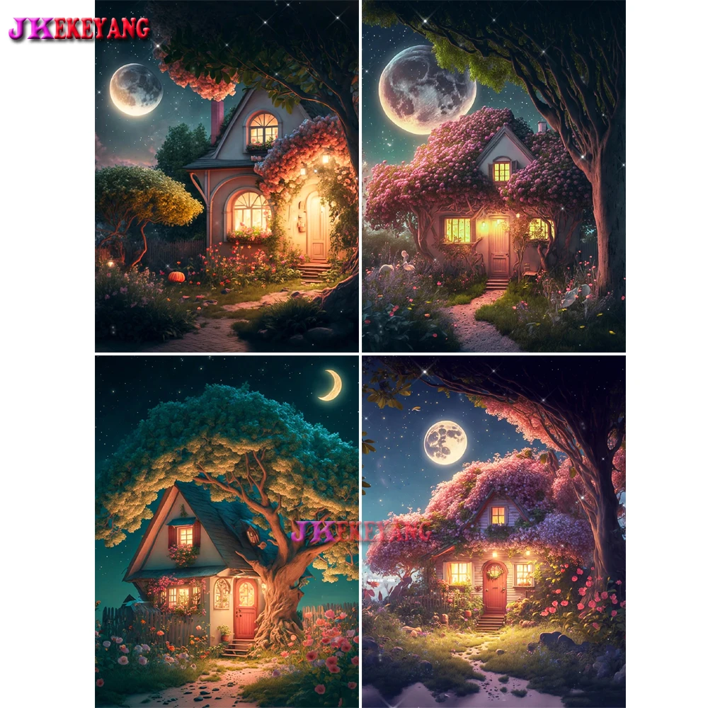 5D Diy Diamond Embroidery The Greenhouse And The moon Diamond Painting Needleworks Cross Stitch Home Decoration Y5365