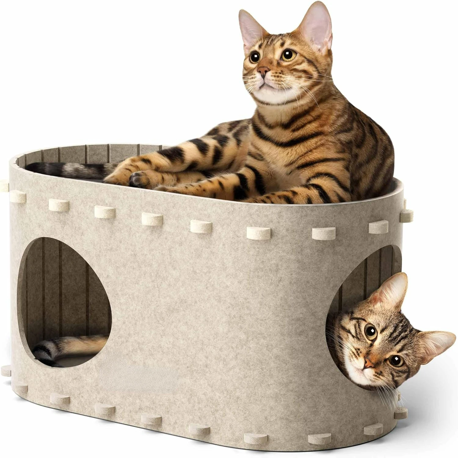 

Cream PeekaPurr Foldable Cat Hideaway Enclosed Bed for Multiple, Large Cats Up to 22 Lbs, Scratch Resistant Cat Cave Beds, Styli