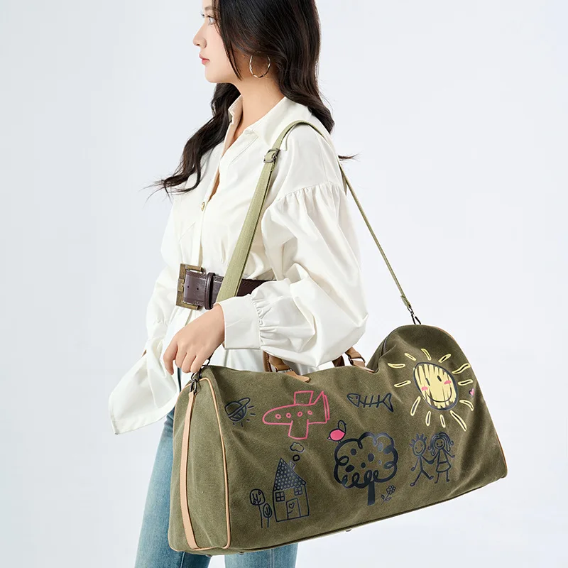 

20-35L Large Capacity Canvas Travel Bag Gift Unisex Fitness Tote Printed Shoulder Slanting Bag Sports Crossbody Bags