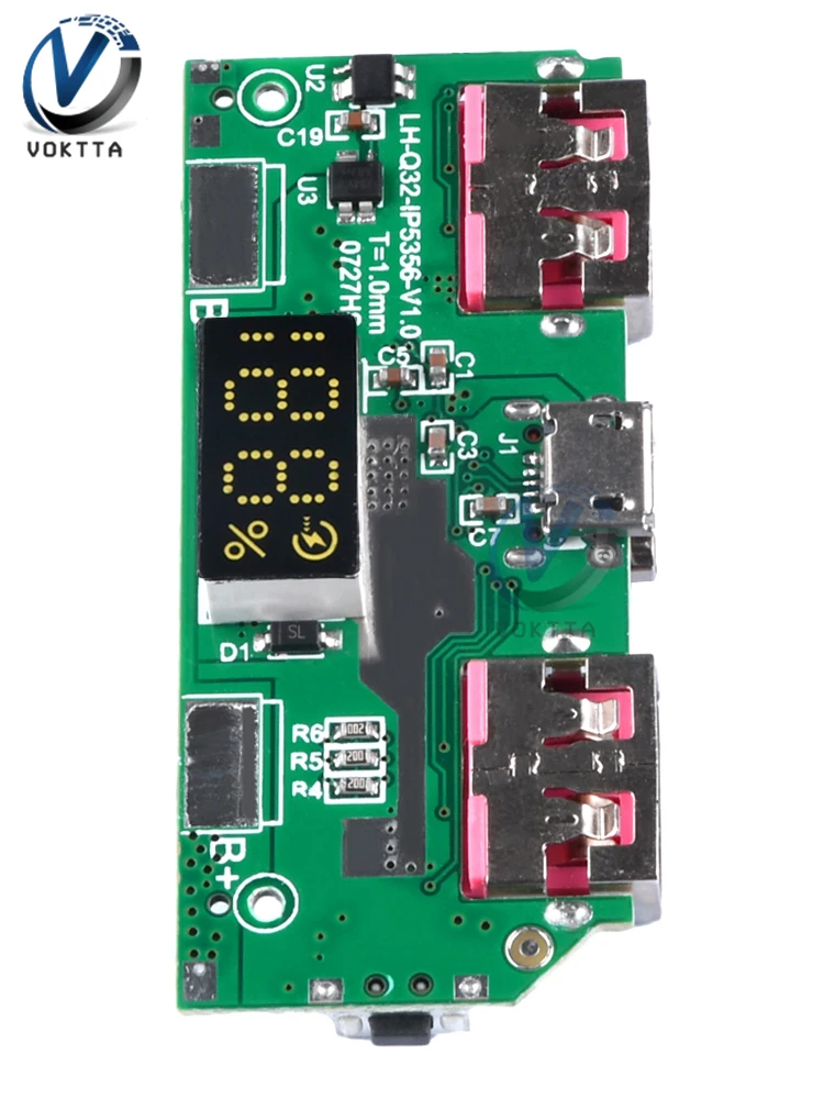 LED Dual USB Fast Charging Module 5V 3A Micro/Type-C USB Mobile Power Bank Lithium Battery Charger Board Circuit Protection