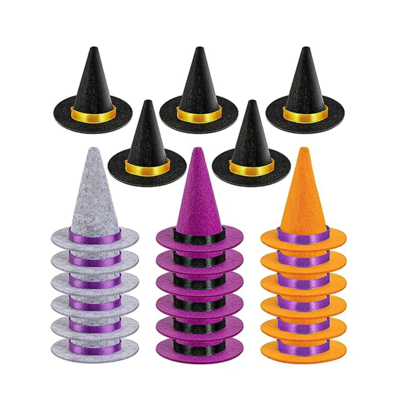 23 PCS Mini Witch Hats Halloween Felt 4 Color Witch Hats Felt Witch Hats Halloween Wine Bottle Party Decoration