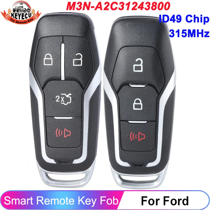 KEYECU M3N-A2C31243800 For Ford Explorer Fusion Edge Mustang 2015 2016 2017 Remote Key ID49 Chip 315MHz Smart Card 164-R8109