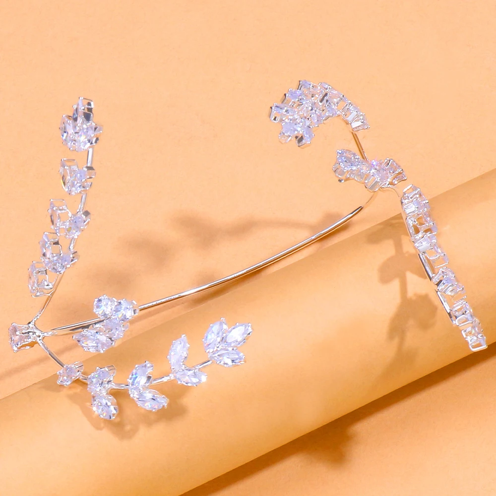 Stonefans Branches Leaf Cuff Bangle Palm Hand Bracelet for Women Bridal Cubic Zirconia Bangle Wedding Bracelet Jewelry Gift