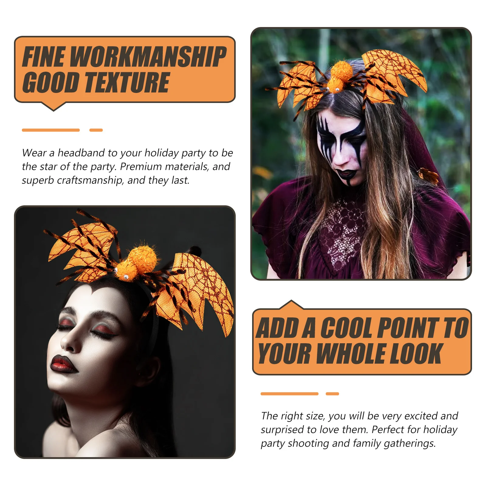 

Spider Halloween Headband with Bat Wings Party Hair Hoops Festival Hair Accessory for Halloween Costume Stage Spider Headdress