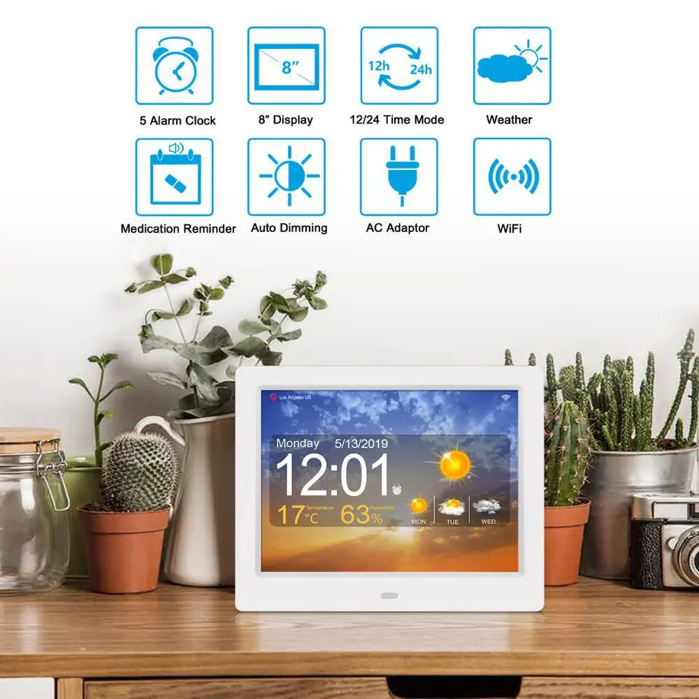 New 7 Inch Wifi Weather Forecast Smart Clock Elderly Medicine Reminder Electronic Clock Electronic Cloud Photo Frame