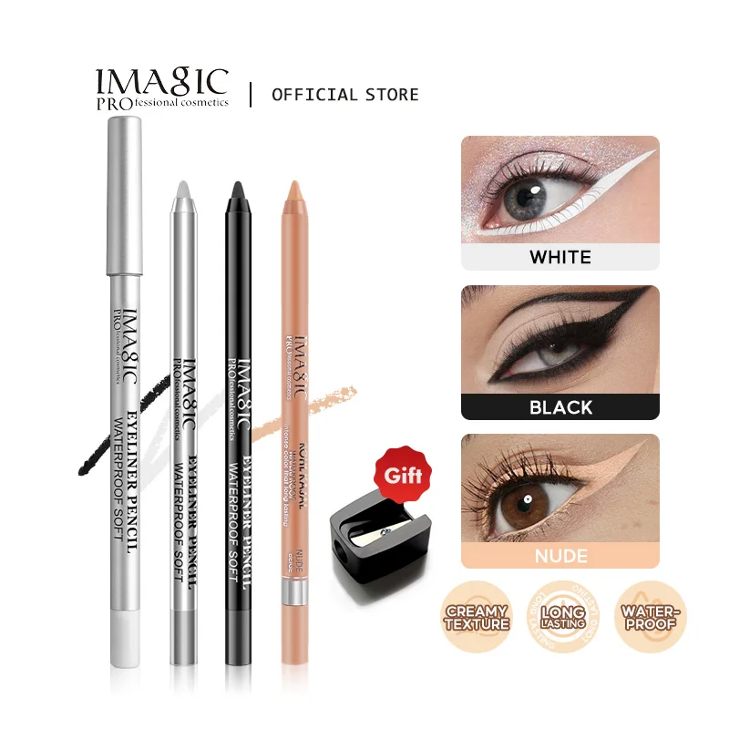 IMAGIC Eyeliner With Pencil Black\White\Nude Color Sharpener Long Lasting Liner Eye Waterproof Gel Eye Makeup