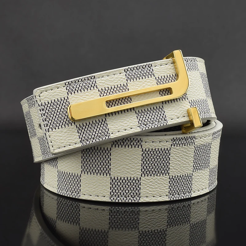 カジュアルな格子柄2024tレターメンズベルト、ファッショナブルなヤングウエストベルト、白の万能パンツベルト、学生や若者向け