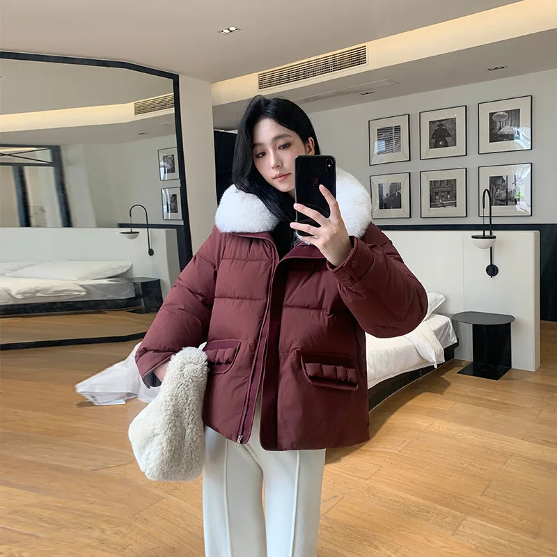 

Down Cotton-padded Jacket Autumn Winter New Fur Collar Snow Parka Thick Korean Short Loose Fur Collar Cotton-padded Jacket Top
