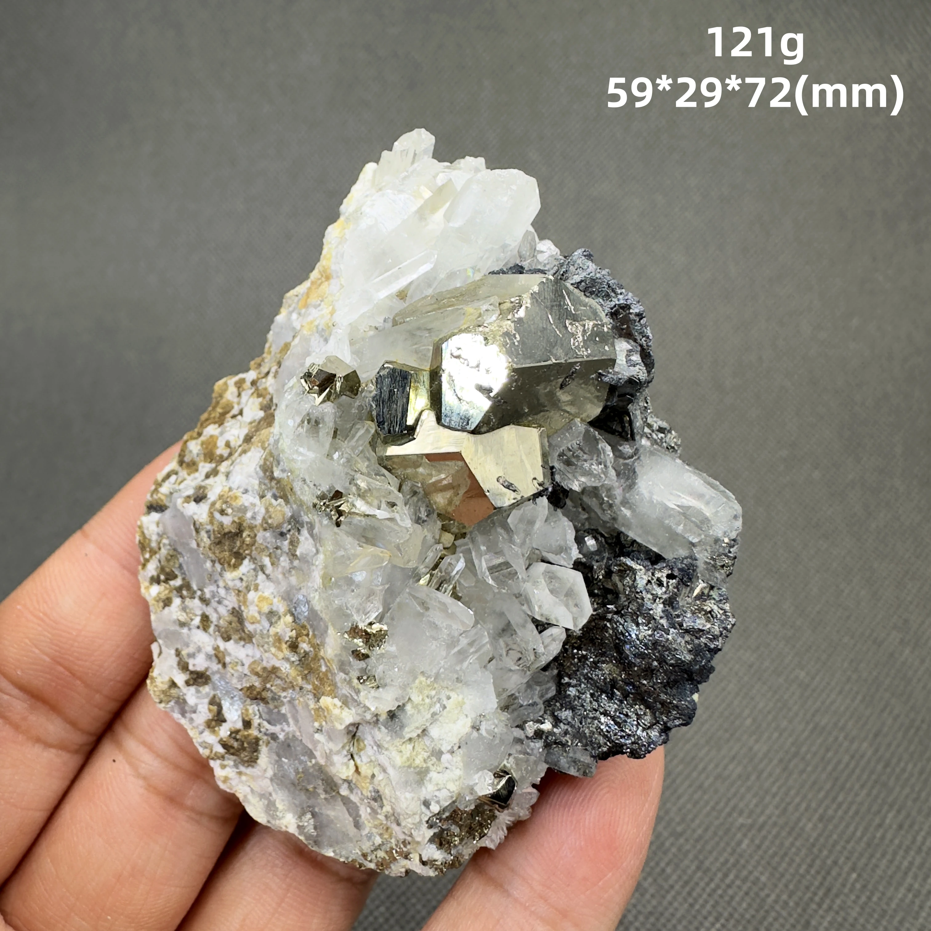 121 g Natural Indonesia polyhedron pyrite and crystal and Galena Symbiotic mineral specimen + healing quartz crystals and stones