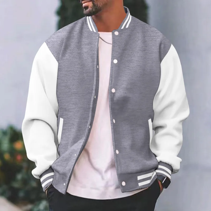 

Men's Casual Button Baseball Flight Jacket Autumn Winter Fleece Classic Loose Stand Collar Button Jacket Coat