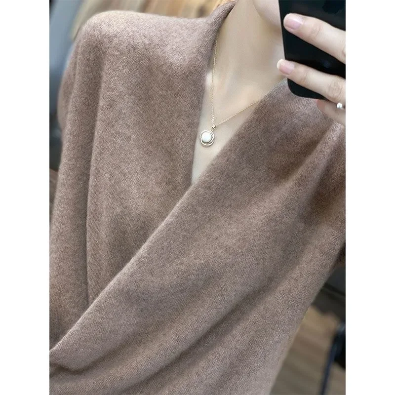 100% Wool Kimono Pullover For Women\'s V-Neck Loose And Fashionable Sweater Spring And Autumn New Cashmere Knitted Top F611