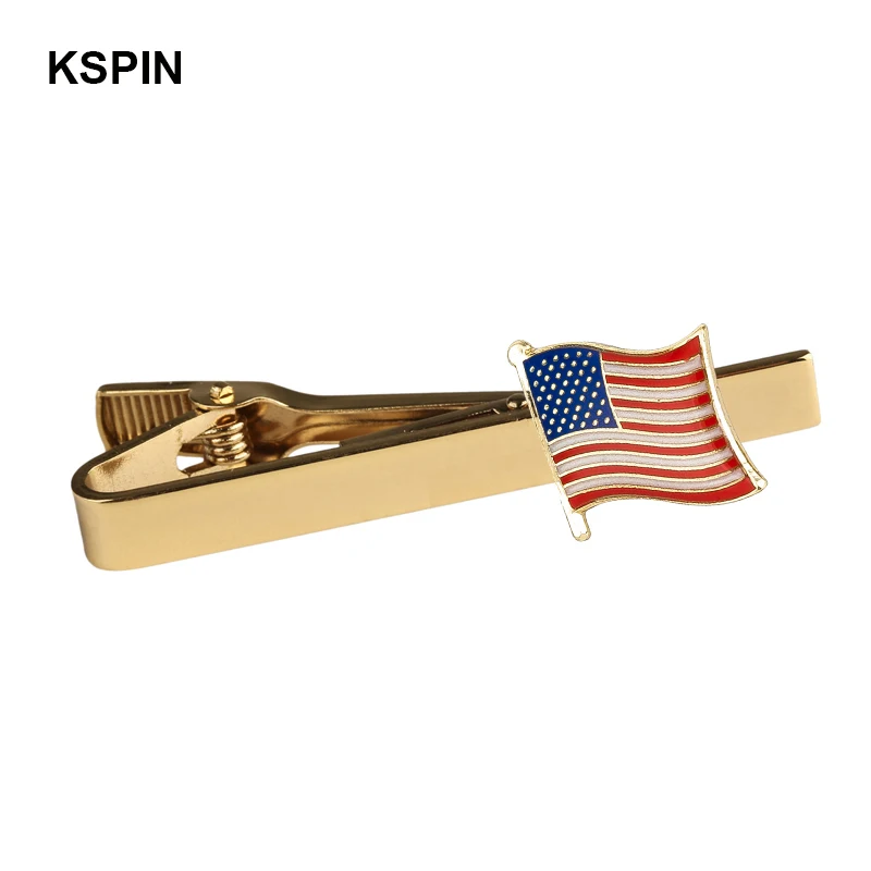 U.S.A. Flag Tie Clips Men's Metal Necktie Bar Dress Shirts Tie Pin For Wedding Ceremony Metal Gold Tie Clip