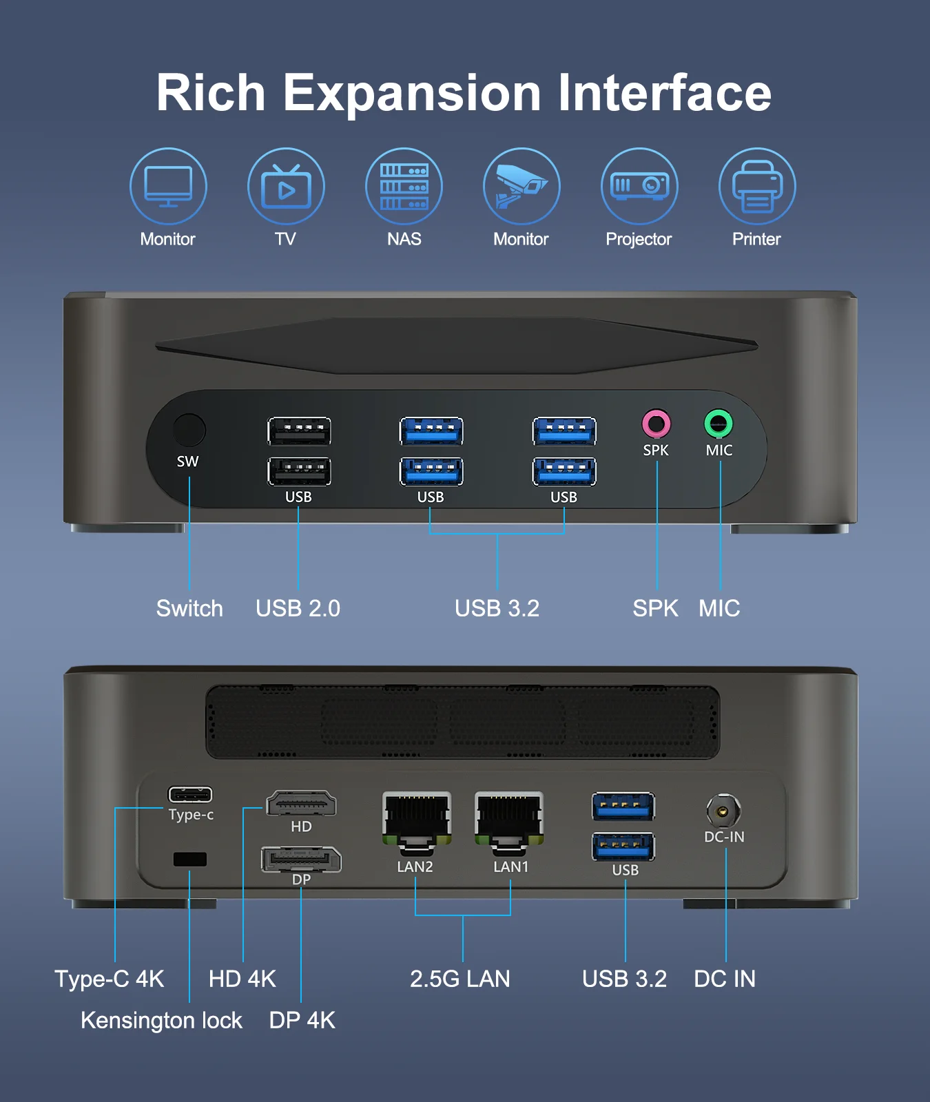 HYSTOU Office i7-1360P Processors Mini PC 4K HD DP Type-C 8×USB DDR5 Windows 10/11 Pro Desktop Computer