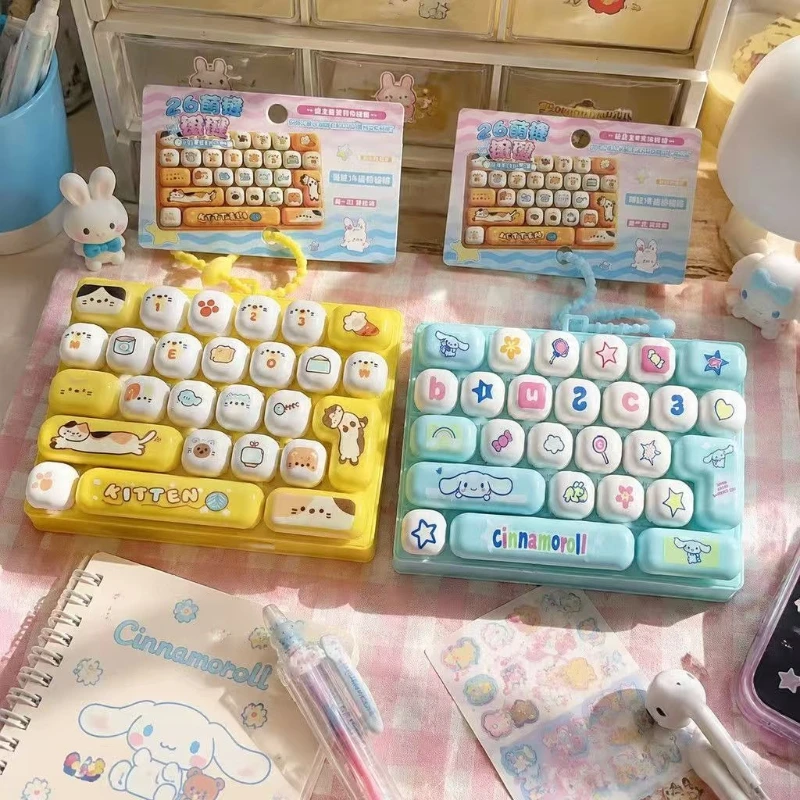 26Grid Keycap Clicker Anti Stress Fidget Keyboard Keychain Decompression Button Cartoon Hand Relax Party Favor Gift 26구 키캡 키링