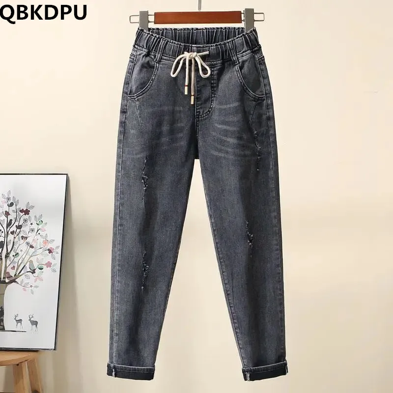 Oversize 100kg Baggy Jeans Women Elastic High Waist Harem Vaqueros Casual Jogger Denim Pants 2023 Ankle Length Cowboy Pantalones