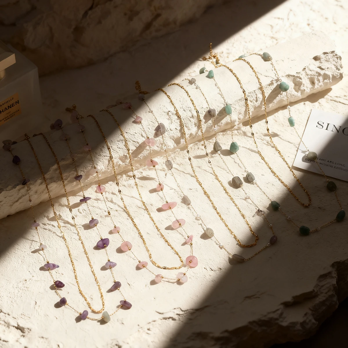 

SOVOB Vintage Ethnic Style Natural Stone Necklace Trendy Handmade DIY Gold-Plated Women's & Girl's Daily Stainless Steel Chokers