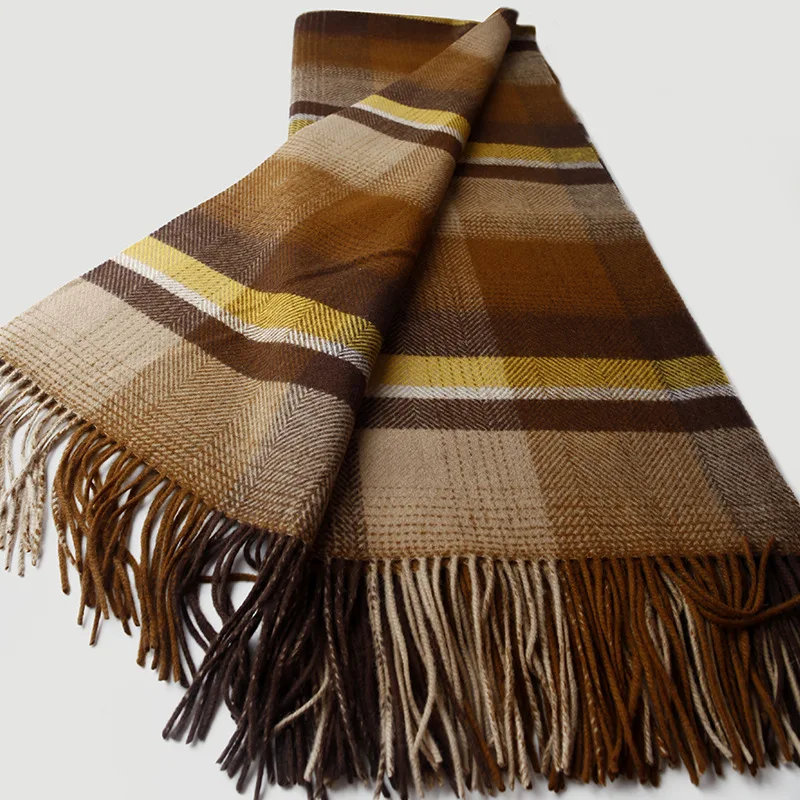 Colored Checkered Striped Wool Cashmere Blanket with Tassels Home Travel Car Shawl Autumn Winter Insulation Aircraft Blanket