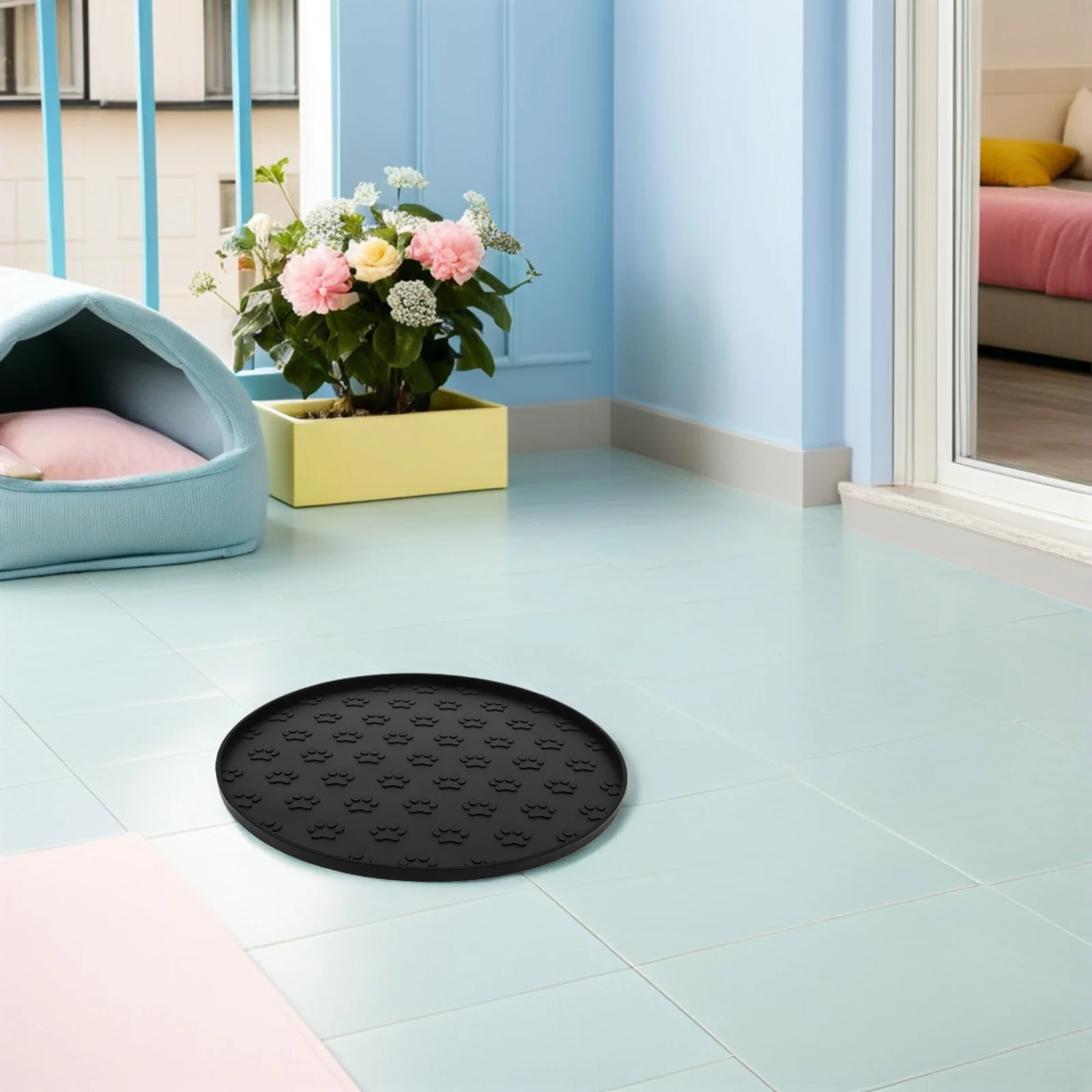 حصيرة تغذية الحيوانات الأليفة المستديرة المصنوعة من السيليكون مقاومة للماء بحواف مرتفعة لأطباق طعام القطط والكلاب غير قابلة للانزلاق وسهلة التنظيف من السيليكون لأطباق الكلاب #5