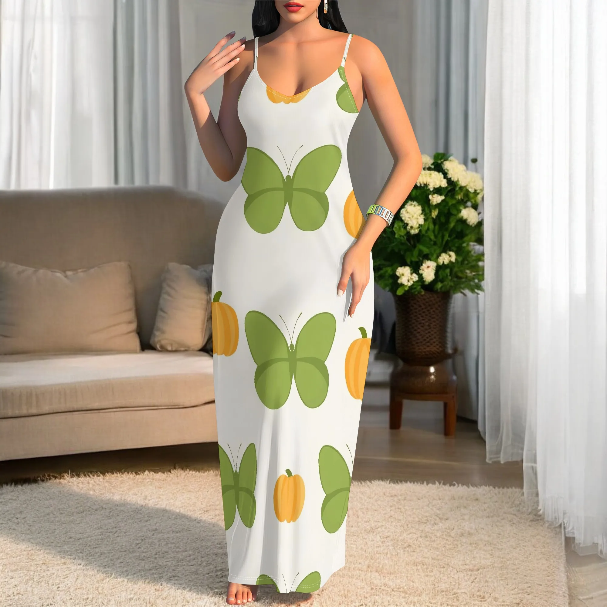 

Women's Butterfly Print Spaghetti Strap Maxi Dress S-3XL 2025 Summer Bodycon Long Dress for Beach Vacation or Holiday