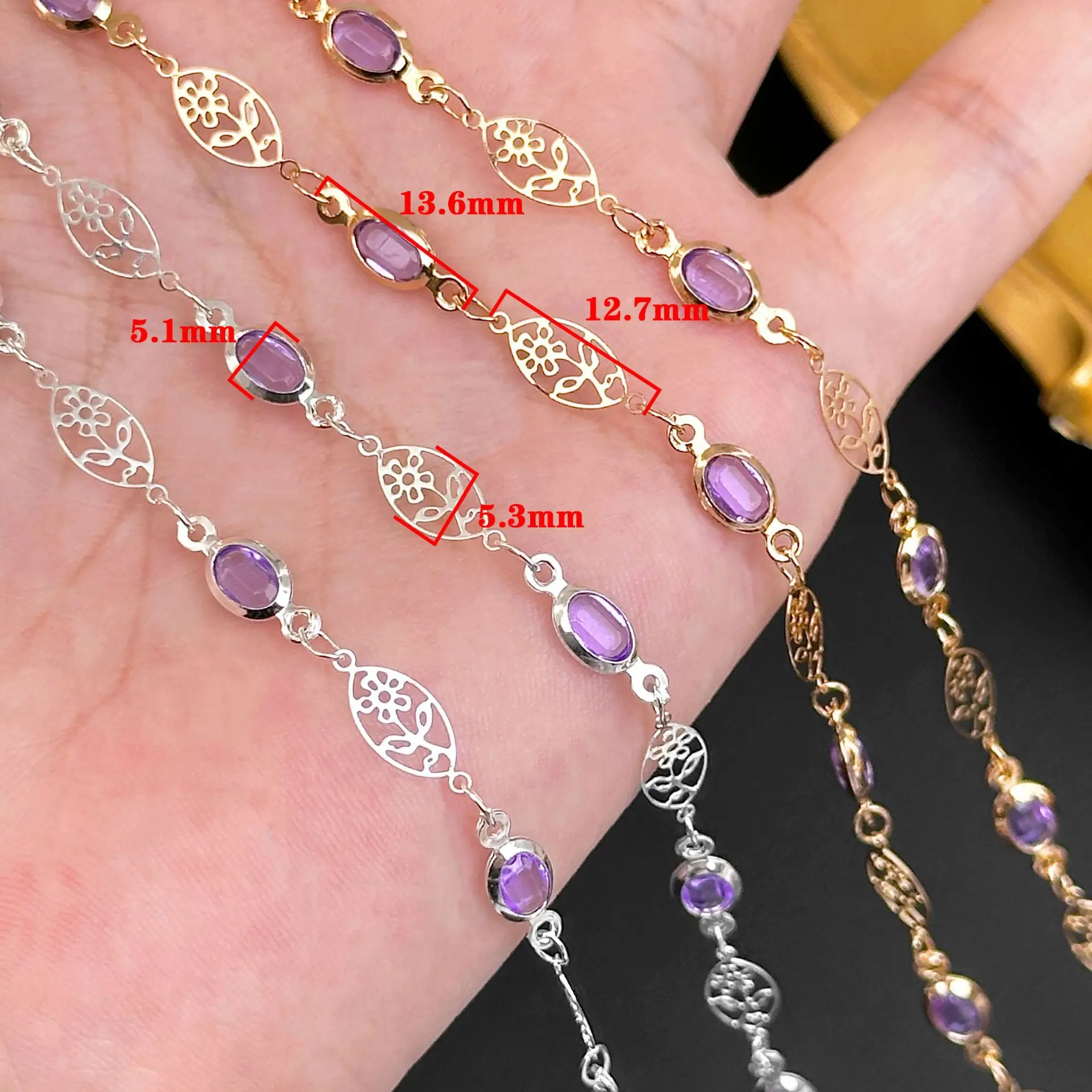 0.5/1/2M Hollow Flower Inlaid Diamond Handmade Chain DIY Decorative Chain Bracelet Necklace Clothing Packaging Chain