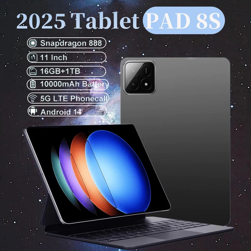 

2025 New Xioaml Pad 8S Pro Tablet Android 14 Global Version Snapdragon 8 Gen2 16GB+1TB GPS 5G WiFi Dual SIM HD Tablette Computer