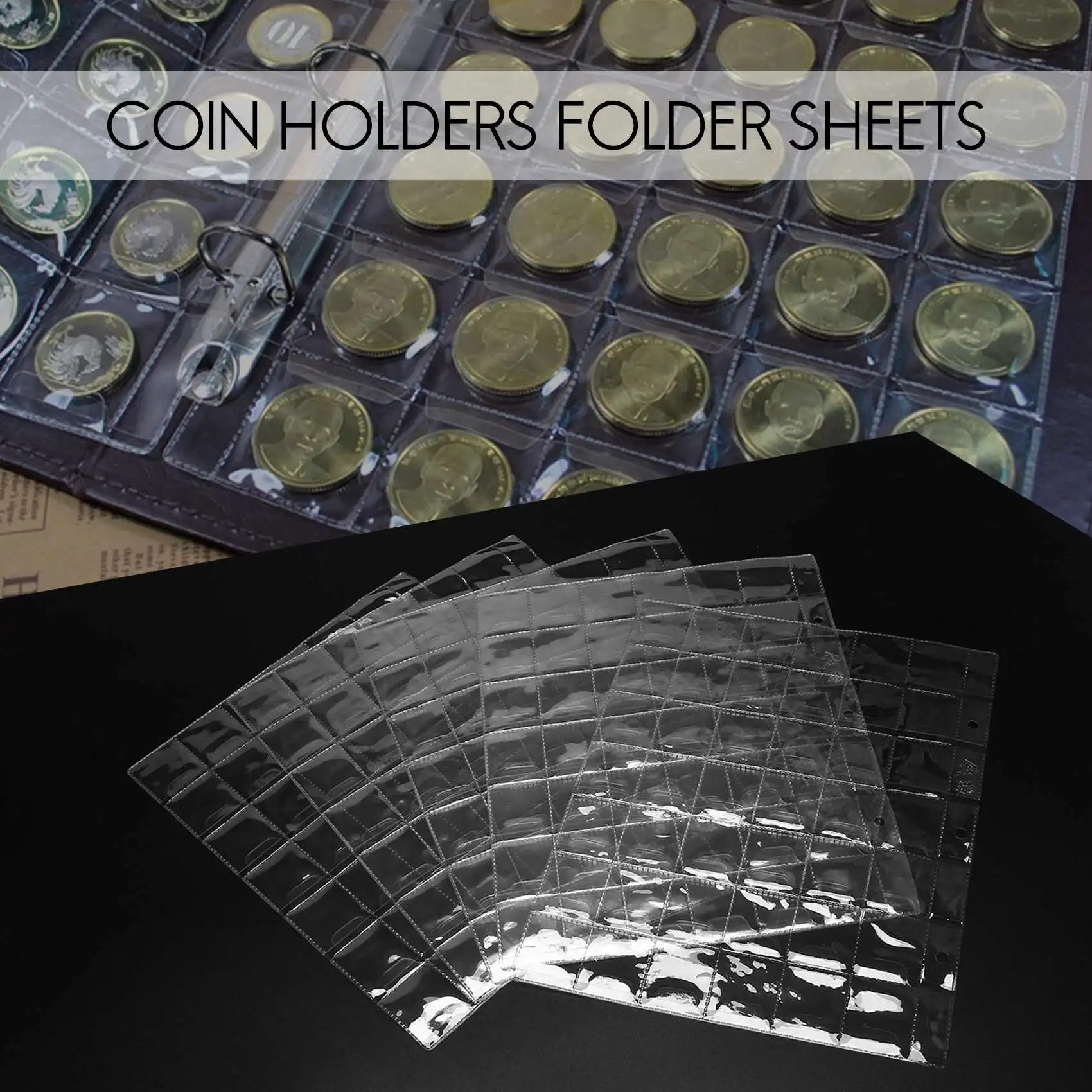 A84X-10 PCS 42 Pockets Clear Coin Holders Folder Sheets Storage Cash Money Collection Album Creative PVC Albums Collecting