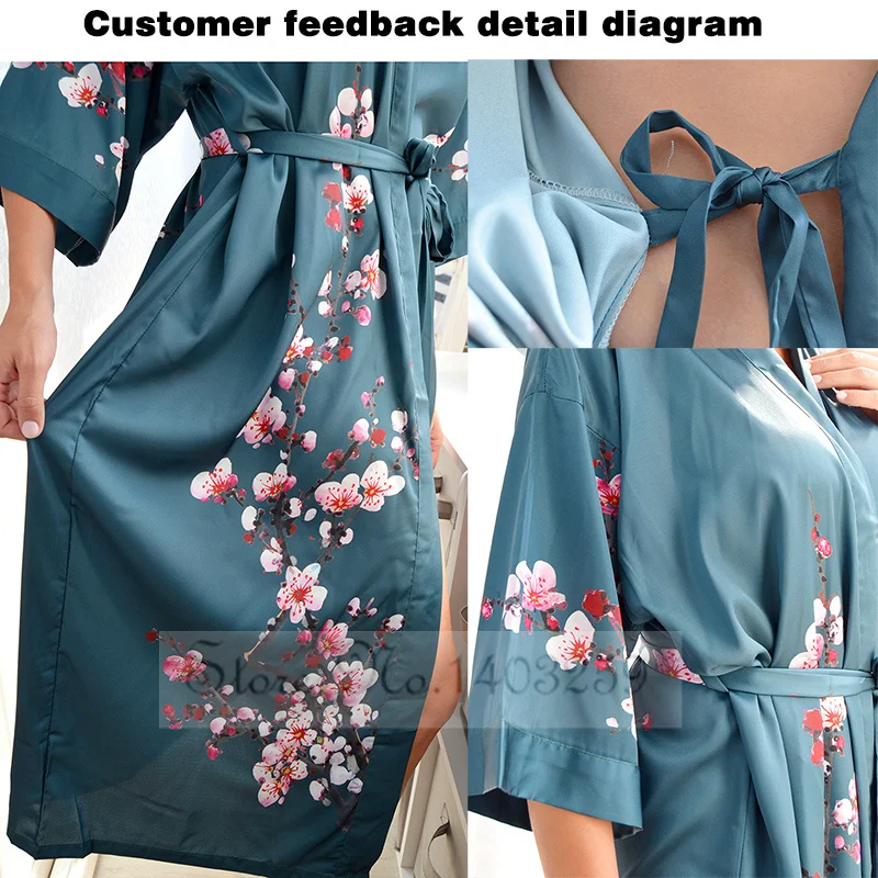 New Female Print Flower Long Robe Sexy Half Sleeve Kimono Bathrobe Gown Spring Summer Sleepwear Nightgown Loose Rayon Home Dress