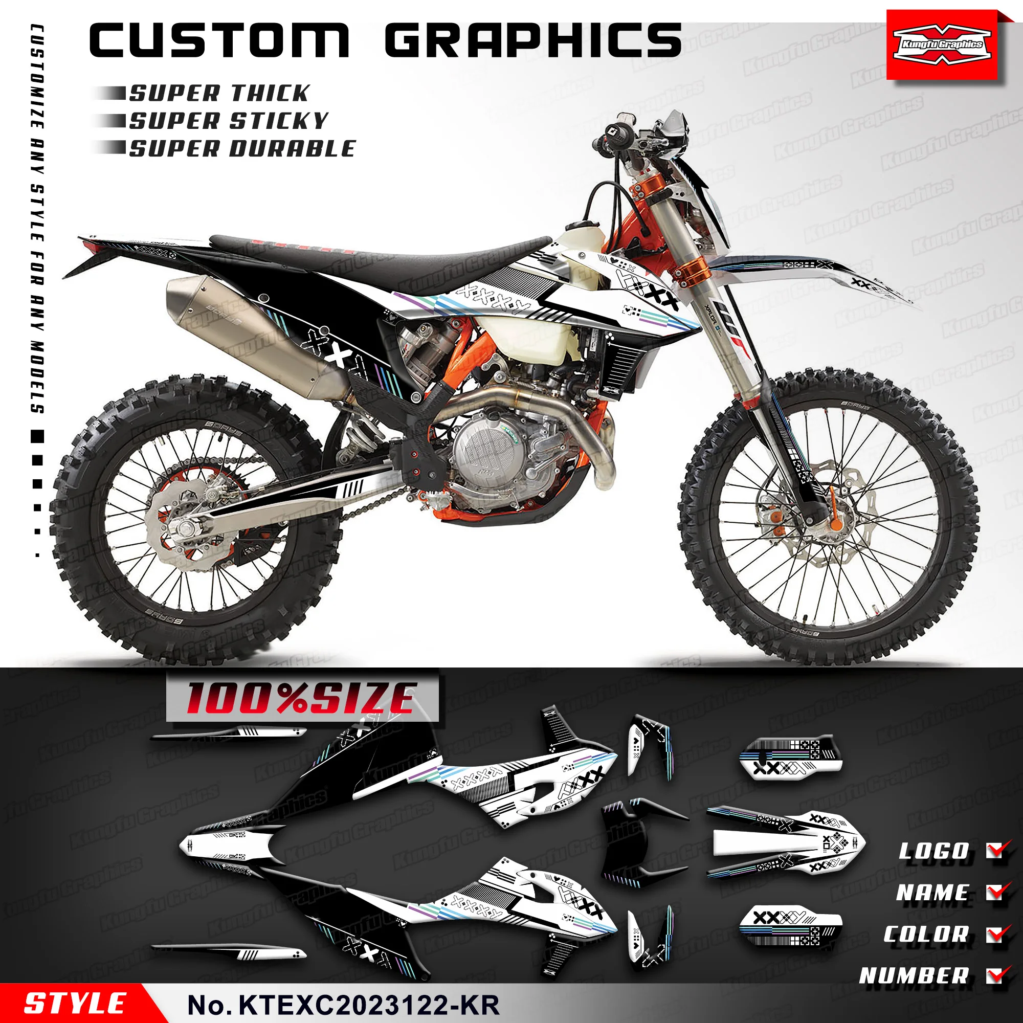 

KUNGFU GRAPHICS Stickers Set Vinyl Graphics for KTM EXC EXC-F XCW XCF-W 150 250 300 350 450 500 2020-2023, KTEXC2023122-KR