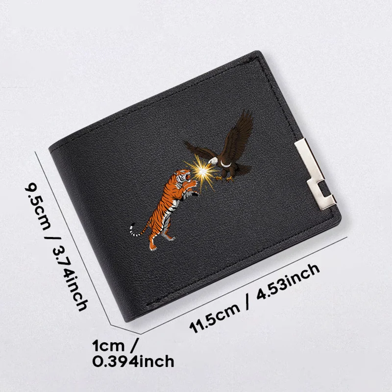 타이거 이글 클래시 PU 가죽 지갑 남성용 슬림 비즈니스 스타일 내구성 경량 일상용 패션 액세서리