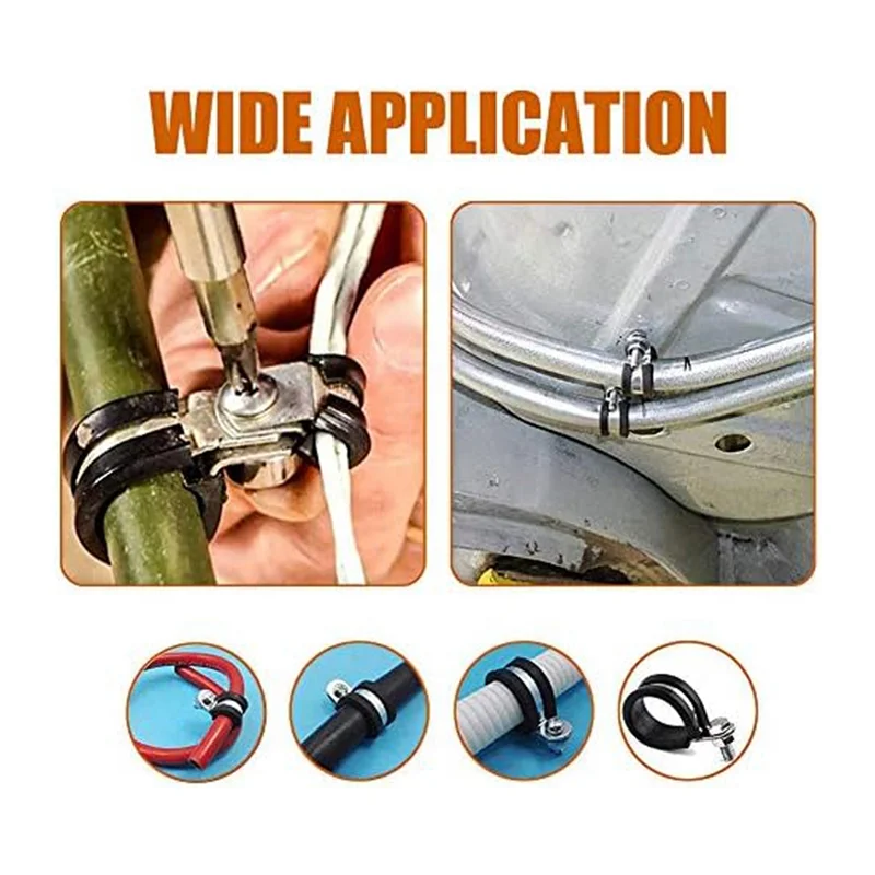 1/4 Inch Stainless Steel Cable Clamp, Rubber Cushioned Insulated Clamp Metal Clip For Tube, Or Wire Cord Installation,36PCS-BEAU