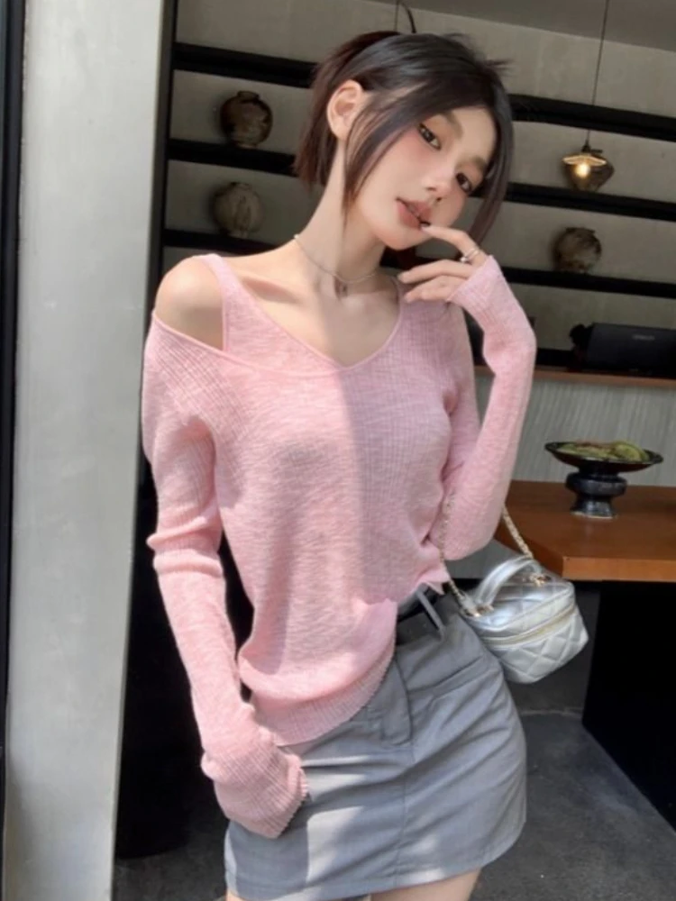 Fake Two Piece T-shirts Women Long Sleeve Slim Knit Hot Girls Vintage Korean Fashion Clothes Y2k Футболка Женский Harajuku Chic