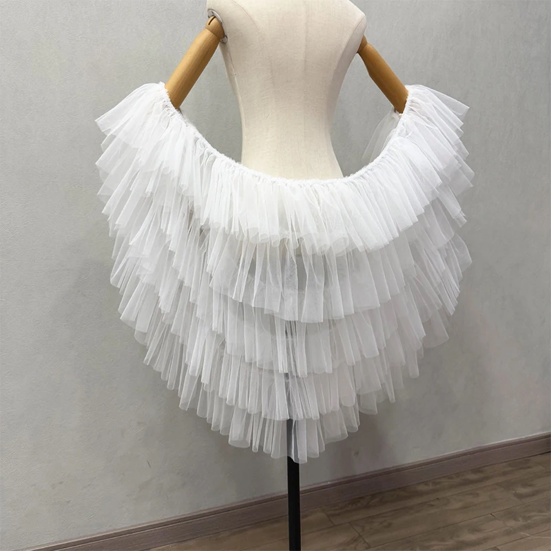 Multi-Layer Fluffy Tops Elegant Sexy Backless Ruffle Tulle Wrap Shawl Fashion Stage Modeling Performance Capes Jacket Bolero