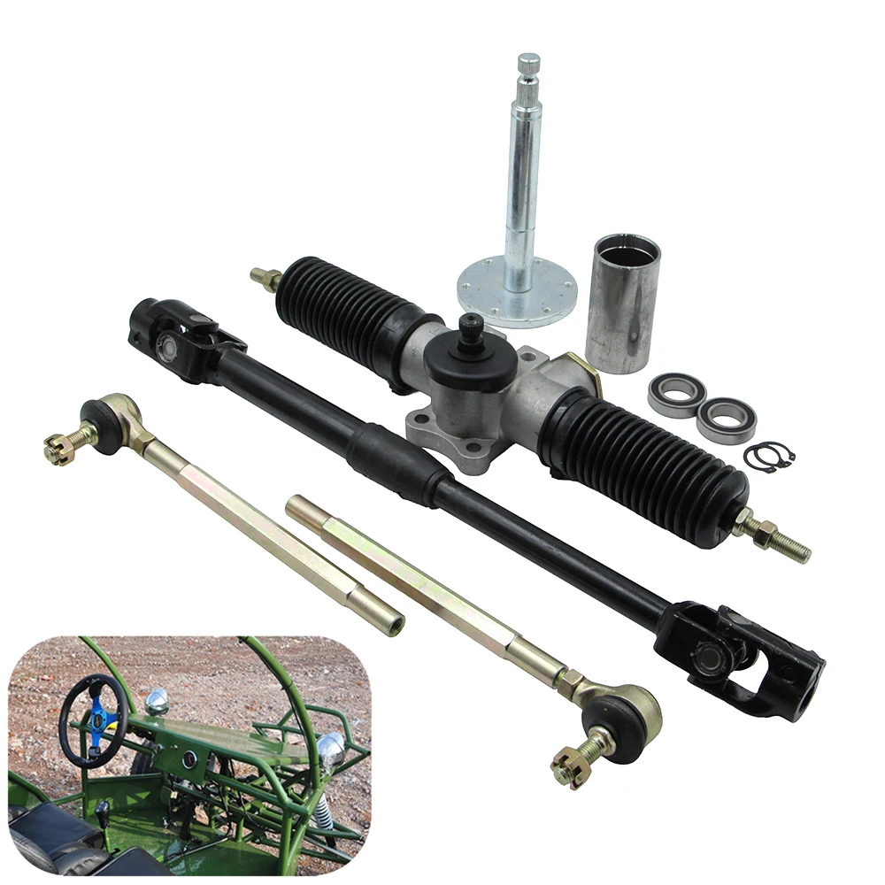 Metal 420mm Rack Pinion Steering Gear Steering Shaft Tie Rod with Steering Wheel Holder Hub Kit For Buggy Quad Go Kart Golf UTV