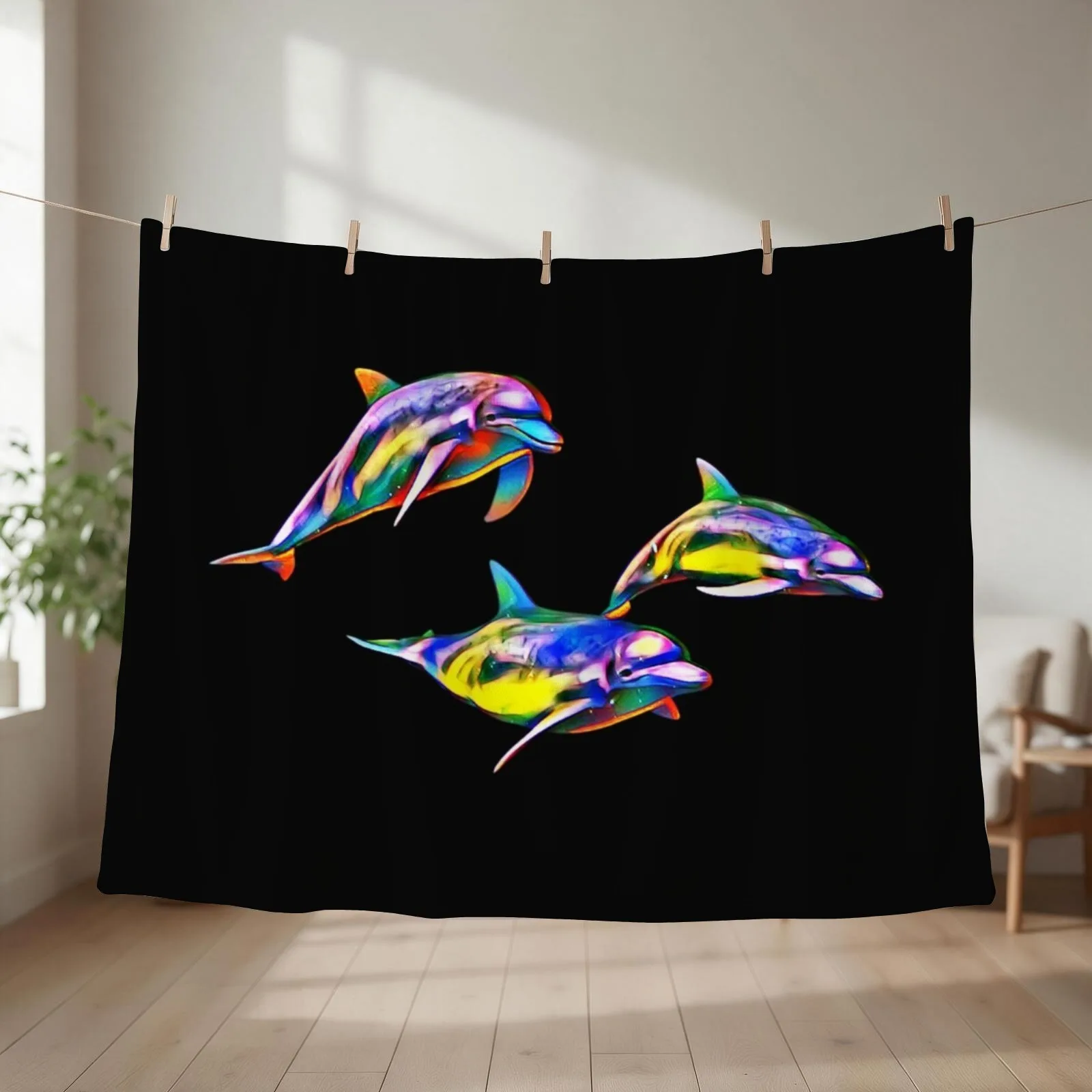 Dolphin Trio Throw Blanket couch cozy soft plush fuzzy picnic outdoor blanket
