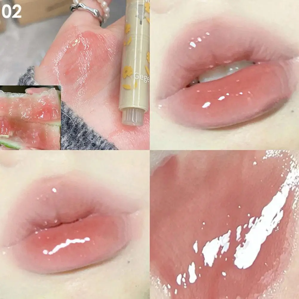 Brillo de labios sólido claro al agua, tinte de labios rosa gelatinoso, lápiz labial hidratante, cristal Glaseado en forma de corazón, espejo de maquillaje L G8x6