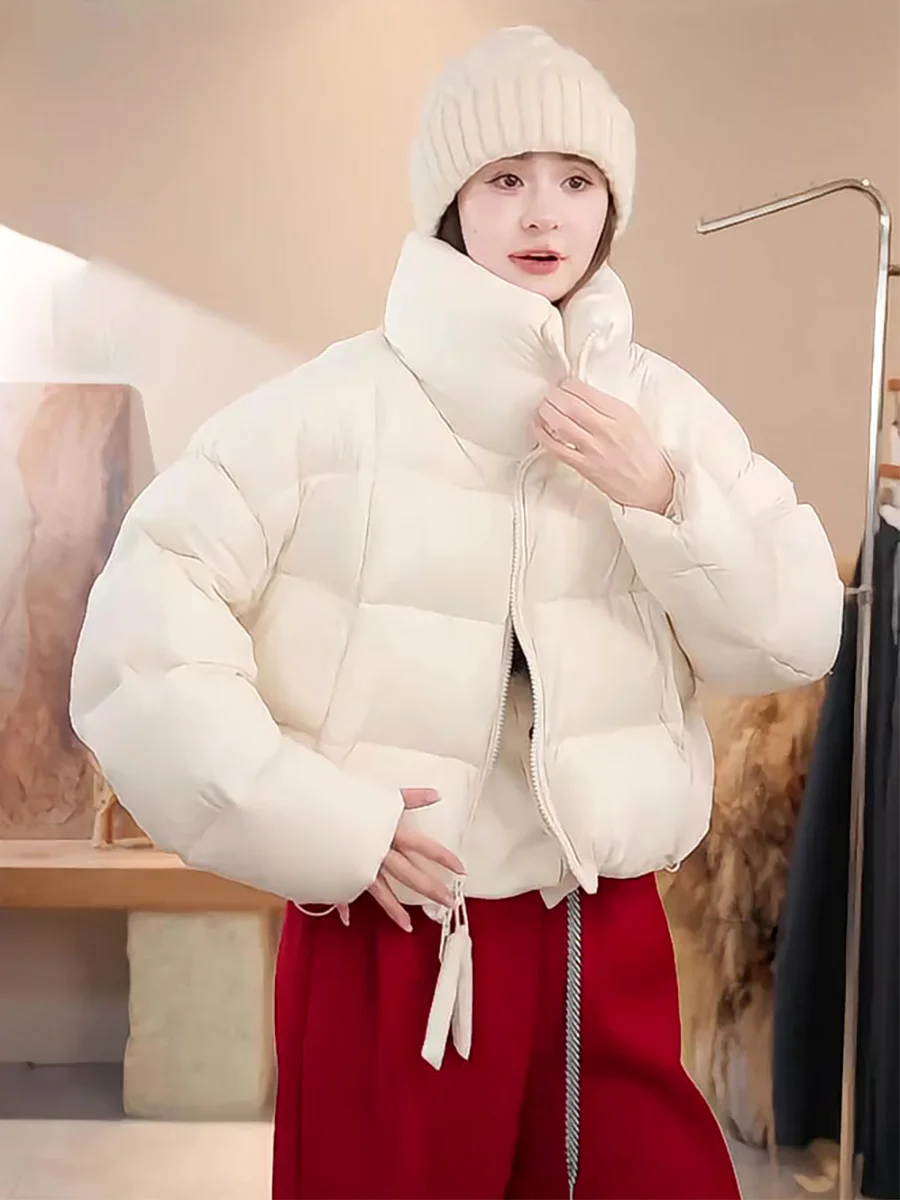 

White ort Puffer Jaet Women's Winter Warm Du down Stand Collar Cact Versatile Bread Coat Casual Loose Fit Zipper