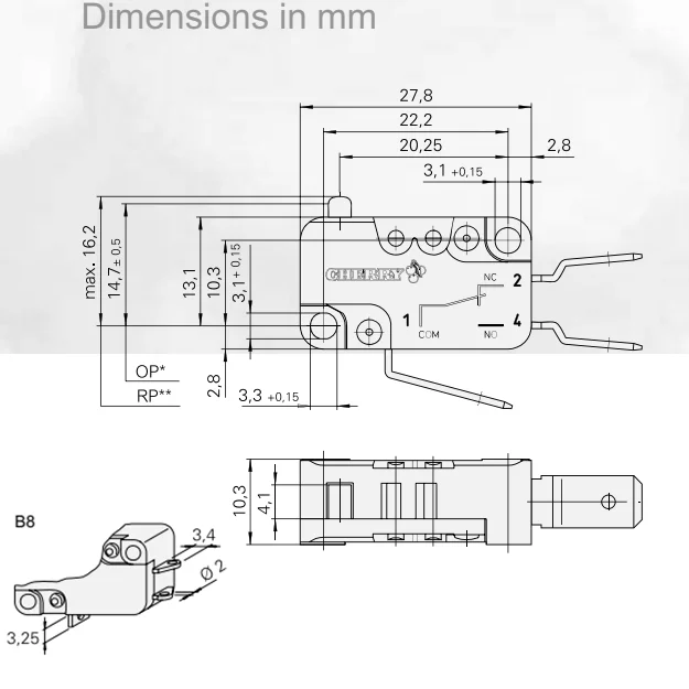 5pcs  Limit Type D45X Micro Switch 16A 250V for Stroke Control