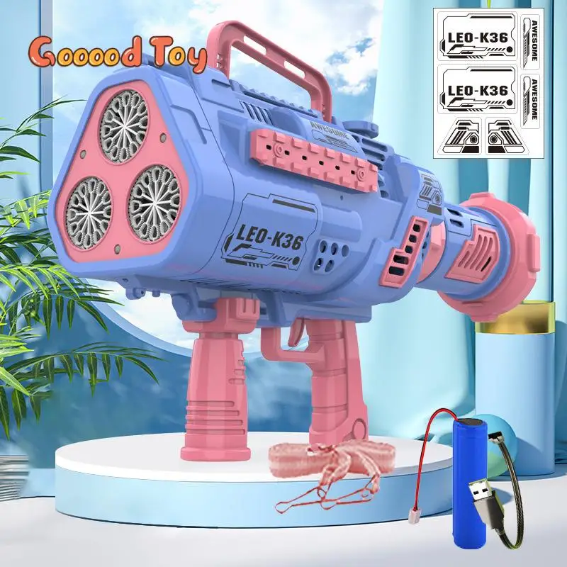 

36 Hole Automatic Bubble Gun Blaster Blower with Lights Electric Soap Bubble Machine Guns Kids Toy Outdoor Birthday Party Gifts