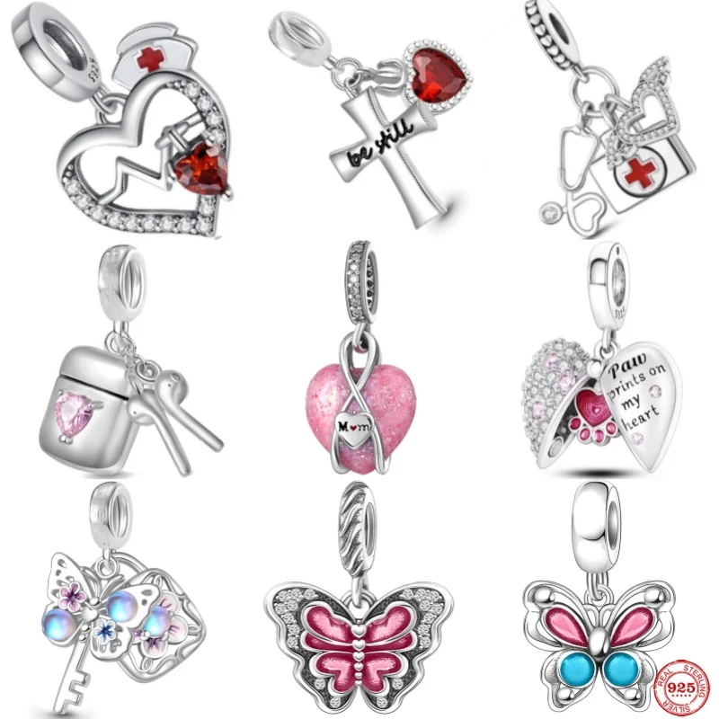 

Original Charms 925 Sterling Silver Butterfly Pendant Dragonfly Flowers Bead For Women Necklace DIY Bracelet Fine Jewellery Gift