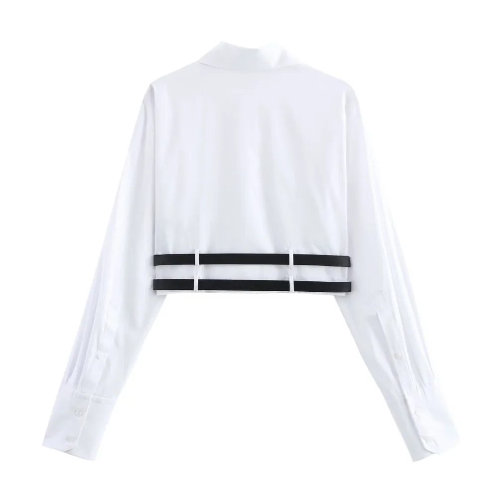 PB&ZA2024 Autumn New Women\'s Fashion Style Commuter Versatile Collar Simple Double Belt Decorative Shirt