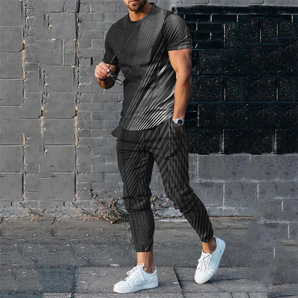 2024 Summer Men Tracksuits 3D Print Short Sleeve T Shirt Jogging Pants 2 Piece Set Casual Trend Fashion  Man Clothes Streetwear